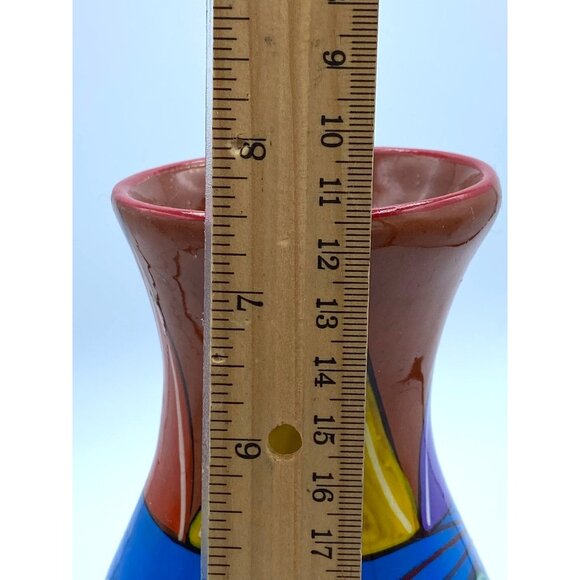 Tonala Mexican Pottery Hand Painted Vase Town Scenes - Picture 5 of 5